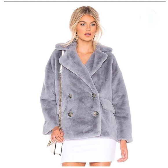𝅺free People KateFaux Fur Coat In Cloudy Day - Picture 9 of 16